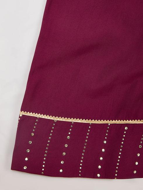 Girl's' Wine Kurta Set With Dupatta